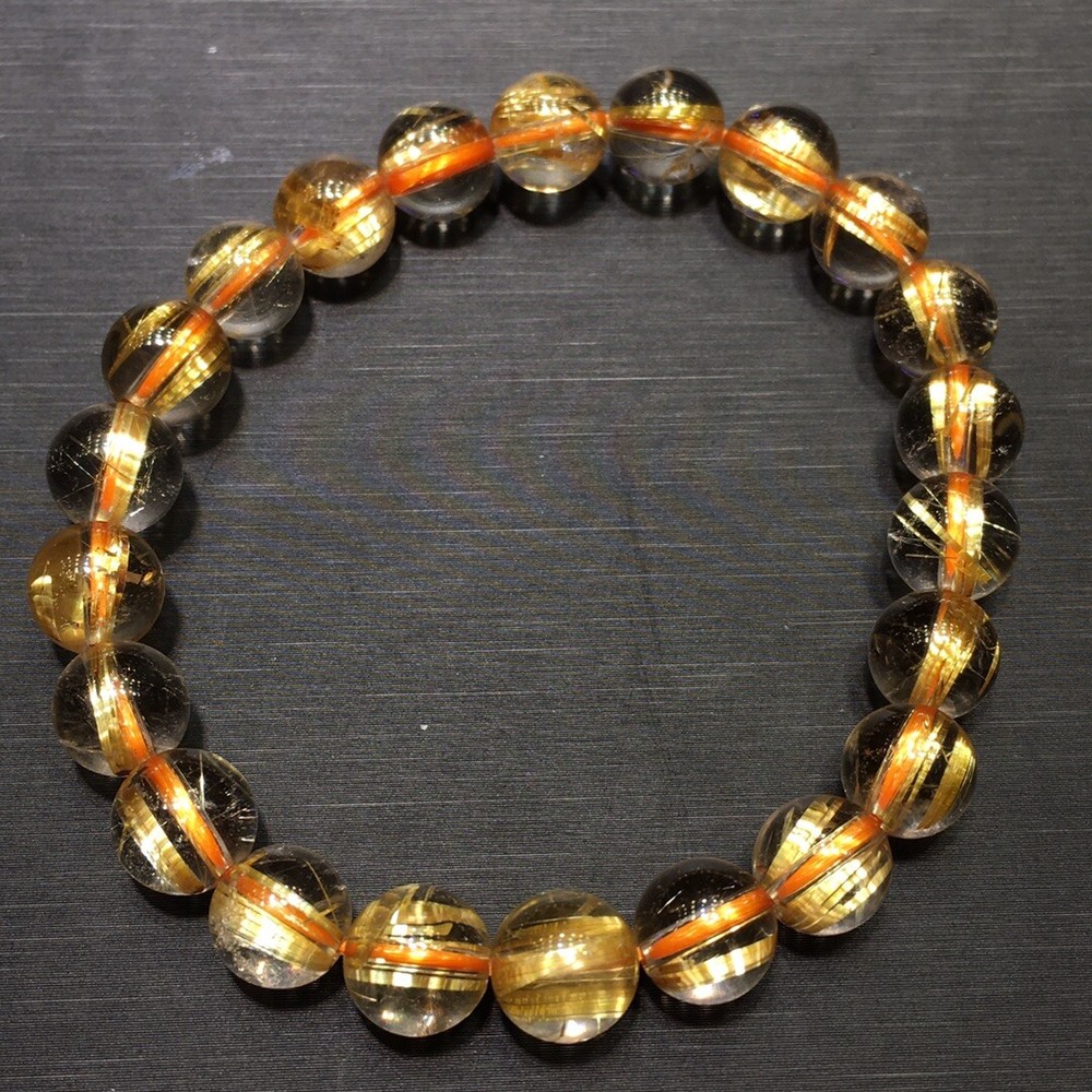 Natural Gold Hair Rutilated Quartz Crystal Round Beads Bracelet Healing 8.5mm