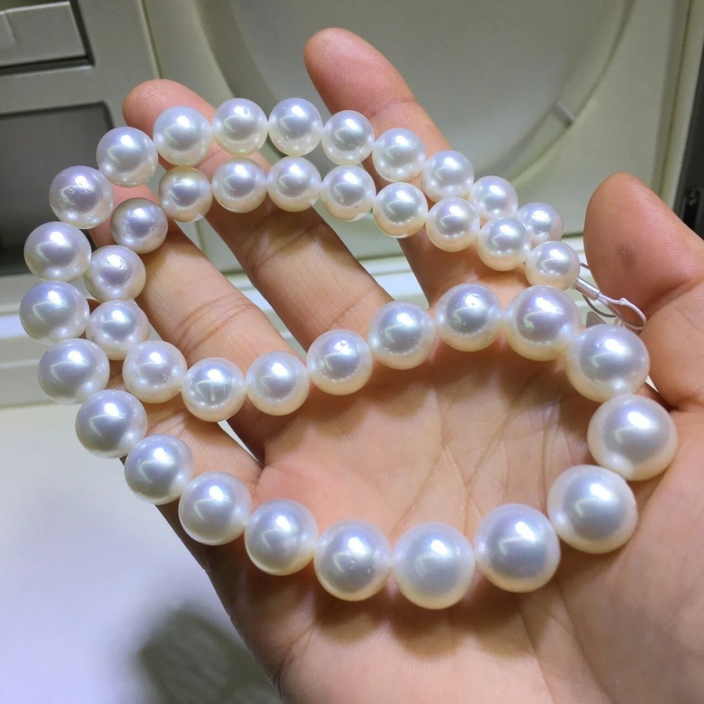 AAAAA Grade 9-11mm South Sea White Pearl Necklace in 14K Gold 18 Inch