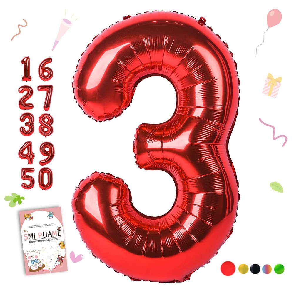 40 inch Number Balloon 0-9 Red Large Number 3 Balloons,Digital Balloons for Bir