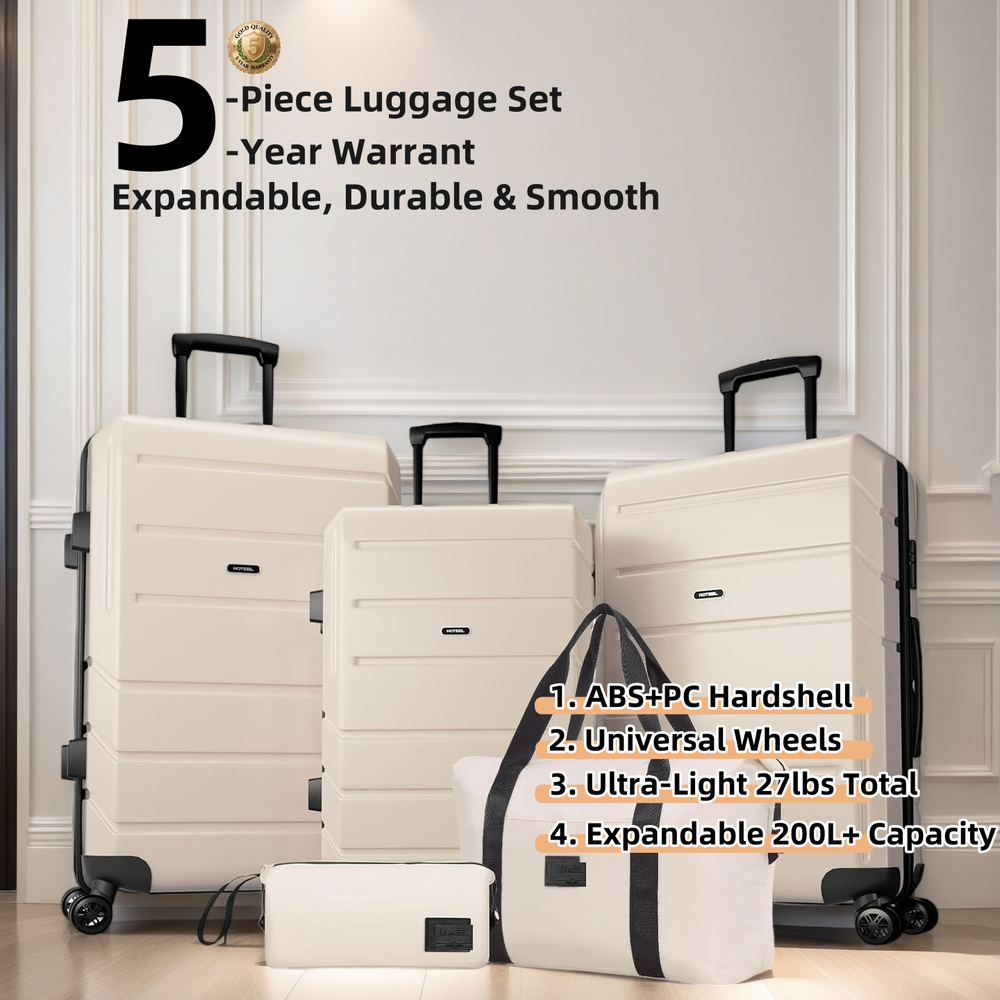 ABS+PC Luggage Set 5 Piece Expandable Suitcase 21/25/29 Inch w/ Spinner Wheels
