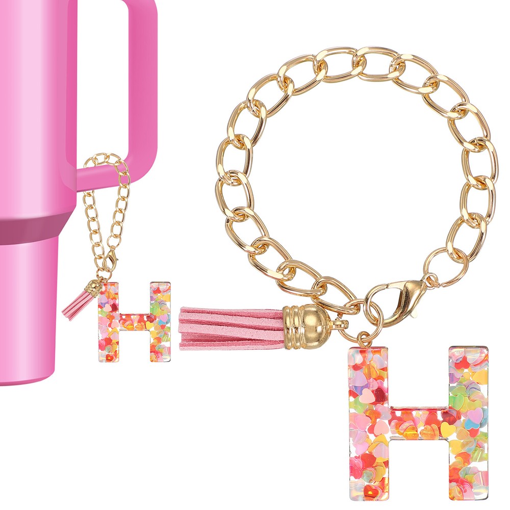 Letter Charm for Stanley Tumbler Cup Initial H Charm Accessories Keychain Pink