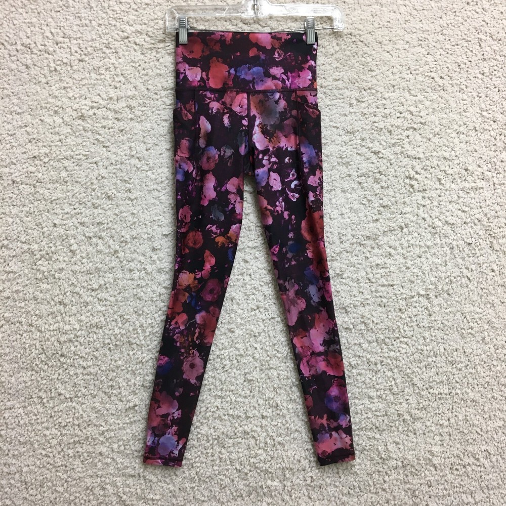 Athleta 2XS Pink Floral Leggings with Stash Pocket for Women