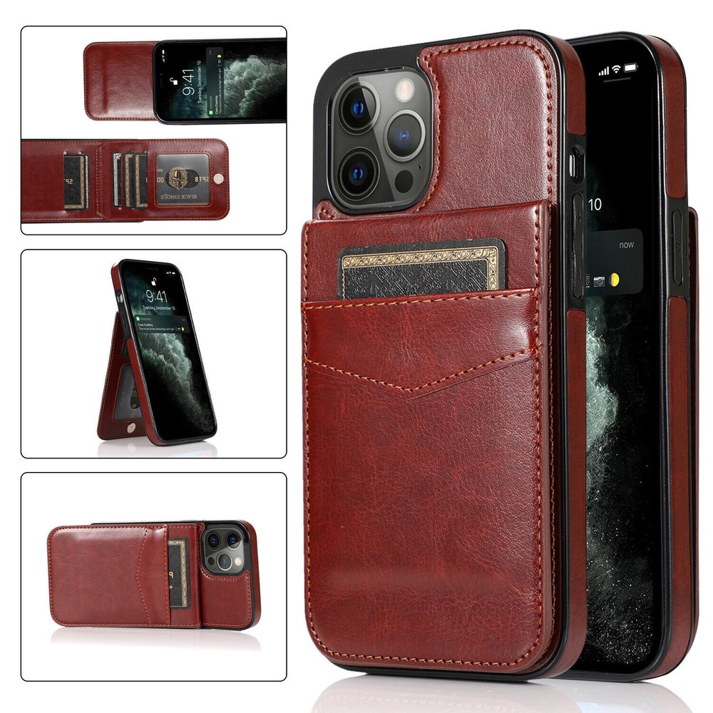 Slim Leather Flip Wallet Case with Card Slots for iPhone 16 15 13 12 Pro Max