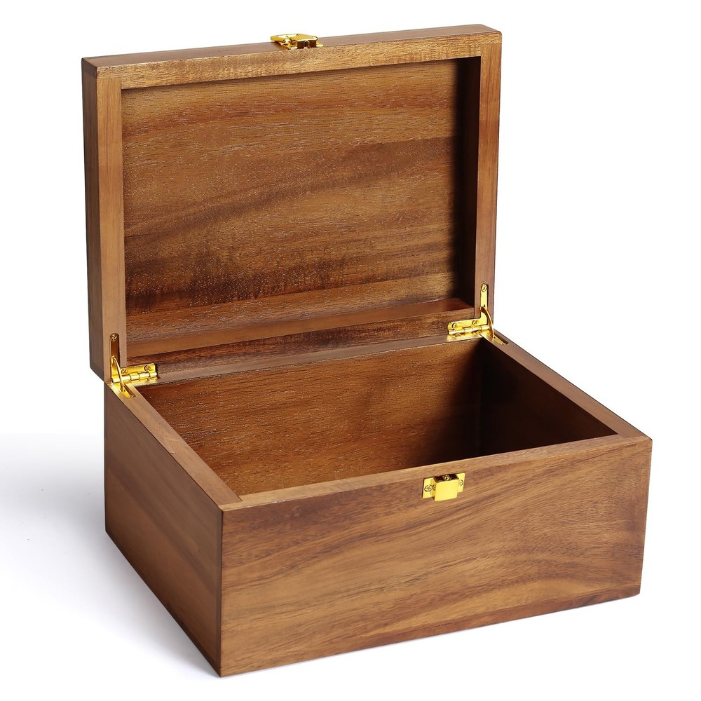 Acacia Wood Keepsake Memory Storage Box with Decorative Design  