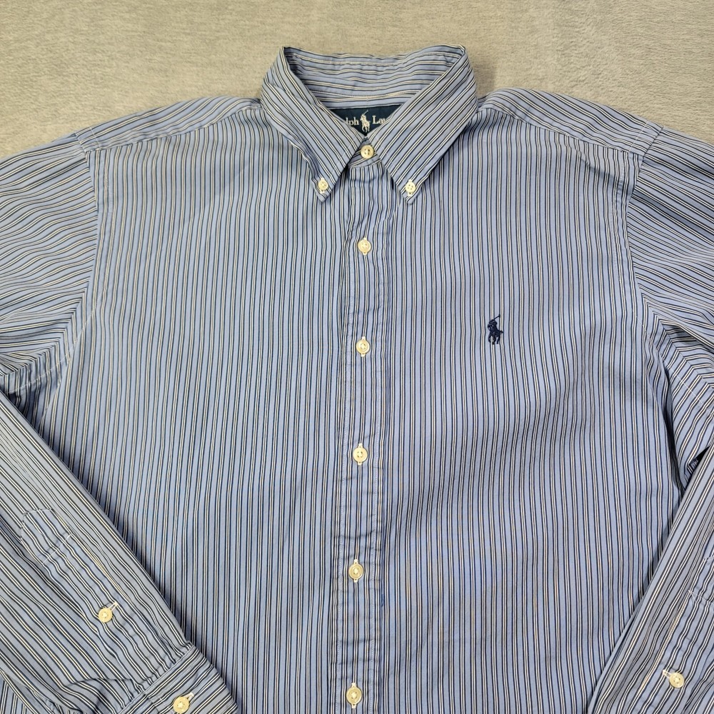 Polo Ralph Lauren Shirt Mens Large Blue Striped Classic Fit Button Down Pony