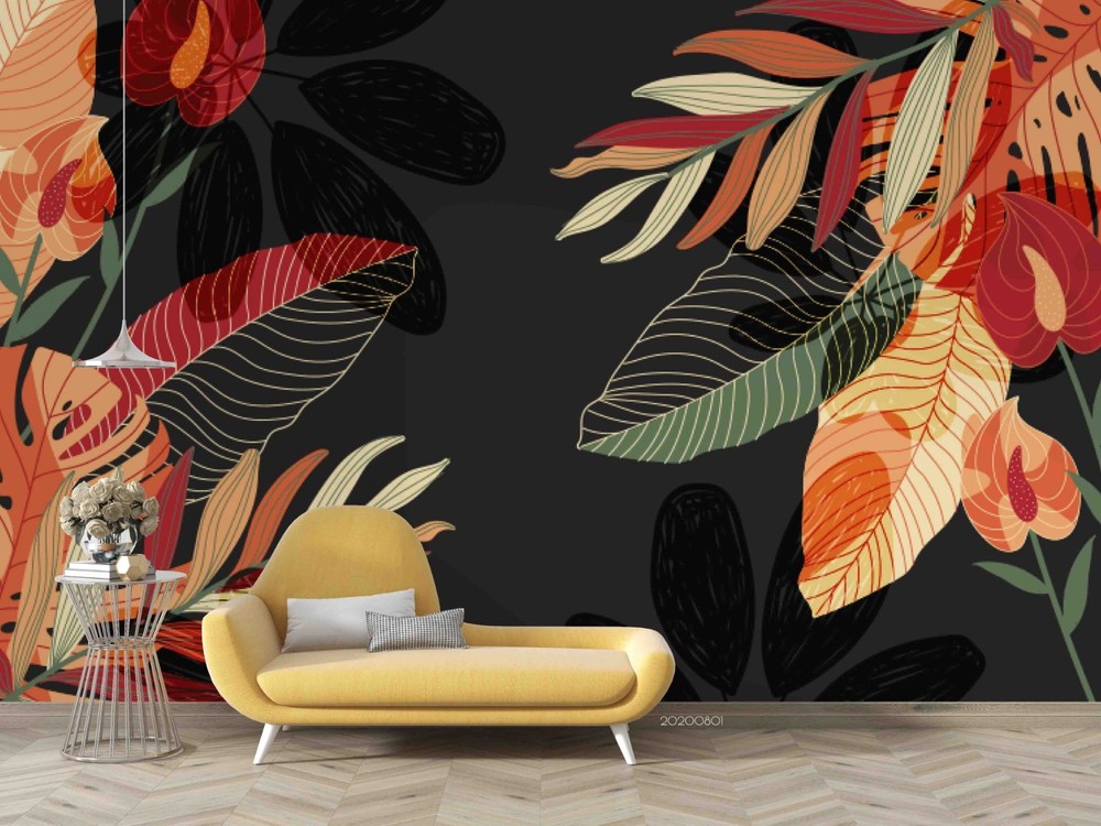 3D Tropical Plants Leaves Watercolor Wall Murals Wallpaper Murals Wall Sticker 2
