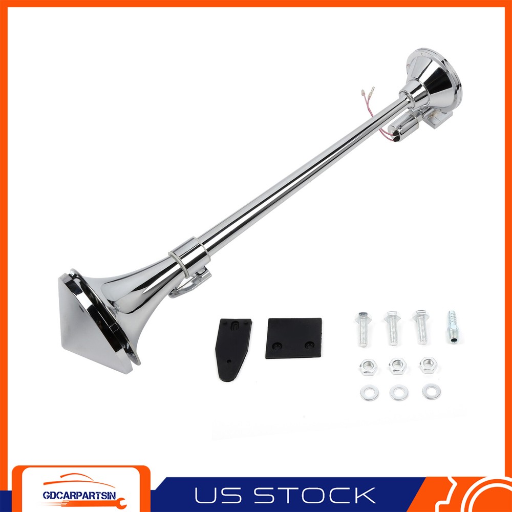 Chrome 150DB Loud Train Semi Boat Air Horn Kit 27in with Cone Cover