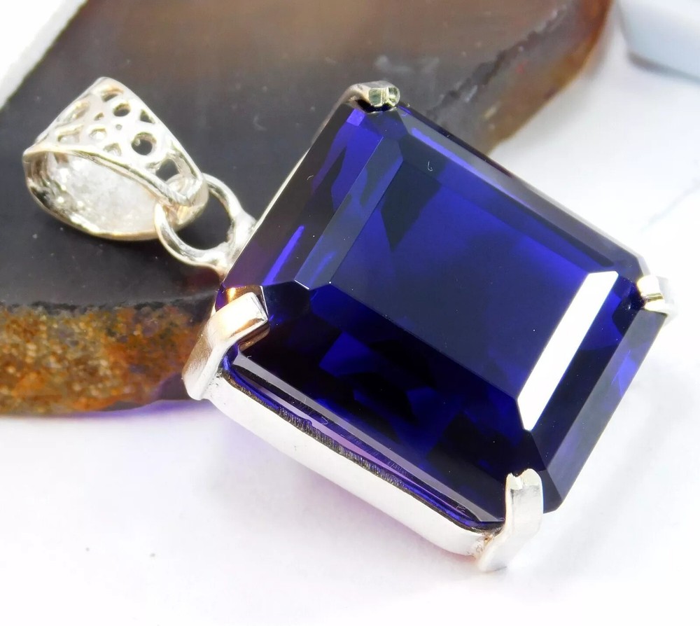 95.40 Ct Natural Blue Tanzanite Pendant Emerald Cut Certified Tanzania Gemstone
