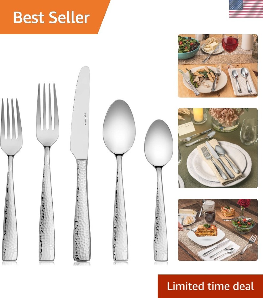 40-Piece Hammered Stainless Steel 18/10 Flatware Silverware Set, Service for ...
