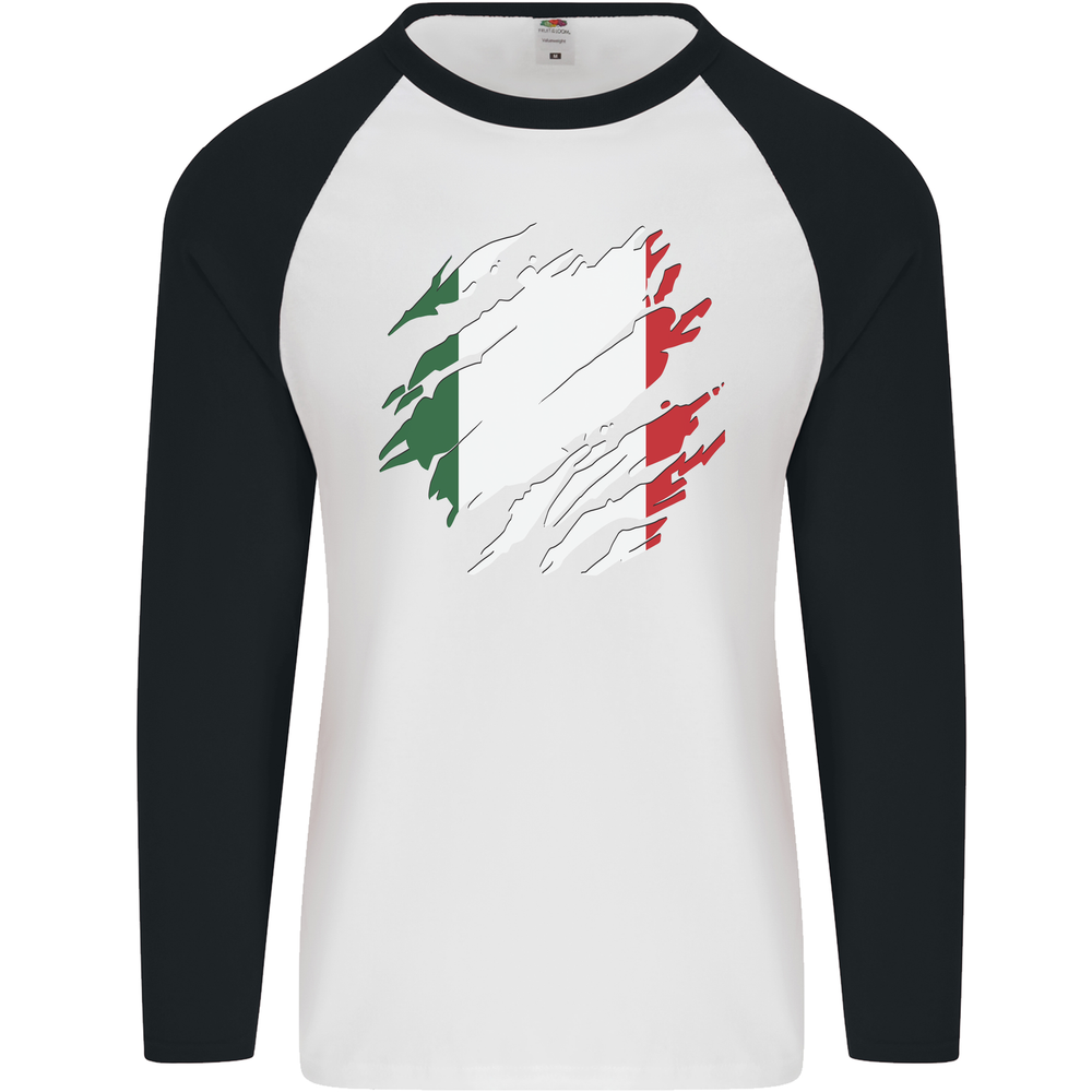 Torn Italy Flag Italian Pride Football Long Sleeve Baseball Tee for Men