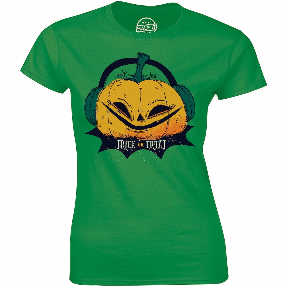 Trick Or Treat Smiling Halloween Pumpkin Using Headphones Women's T-shirt Gift