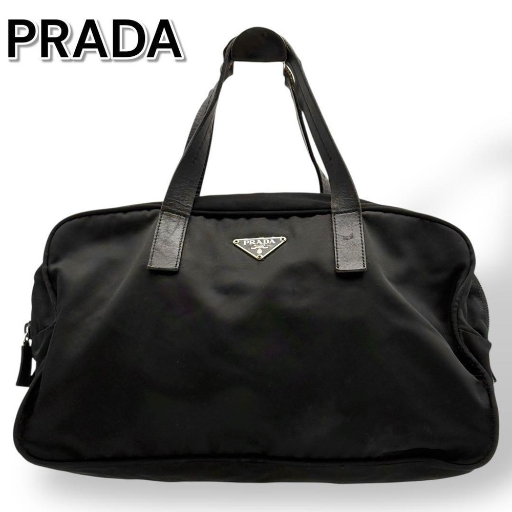 Appraised Prada Mini Boston Bag Black Nylon Triangle Logo