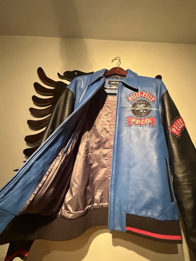 Pelle Pelle Men's LEATHER  WORLD TOUR JACKET BLACK BLUE NEW NWT