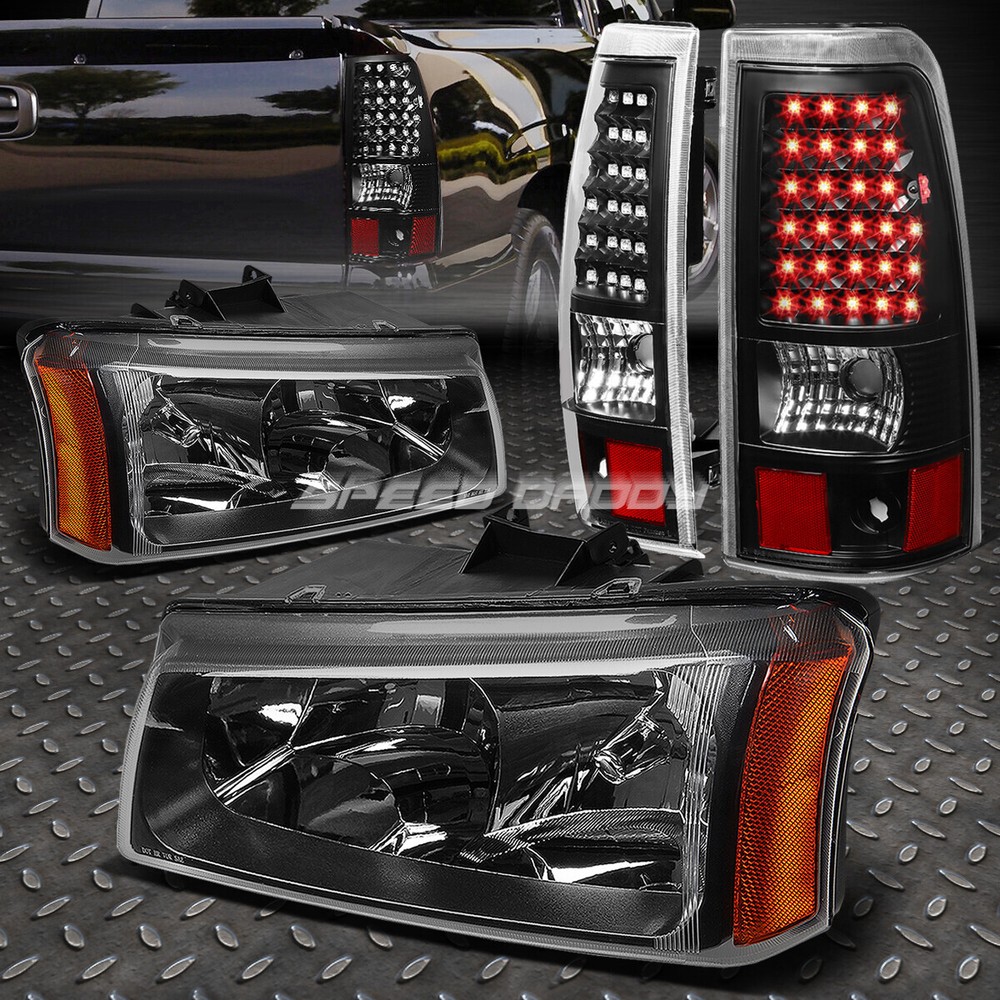 BLACK CRYSTAL HEADLIGHT+CORNER+LED BRAKE/TAIL LIGHT FOR 03-07 CHEVY SILVERADO