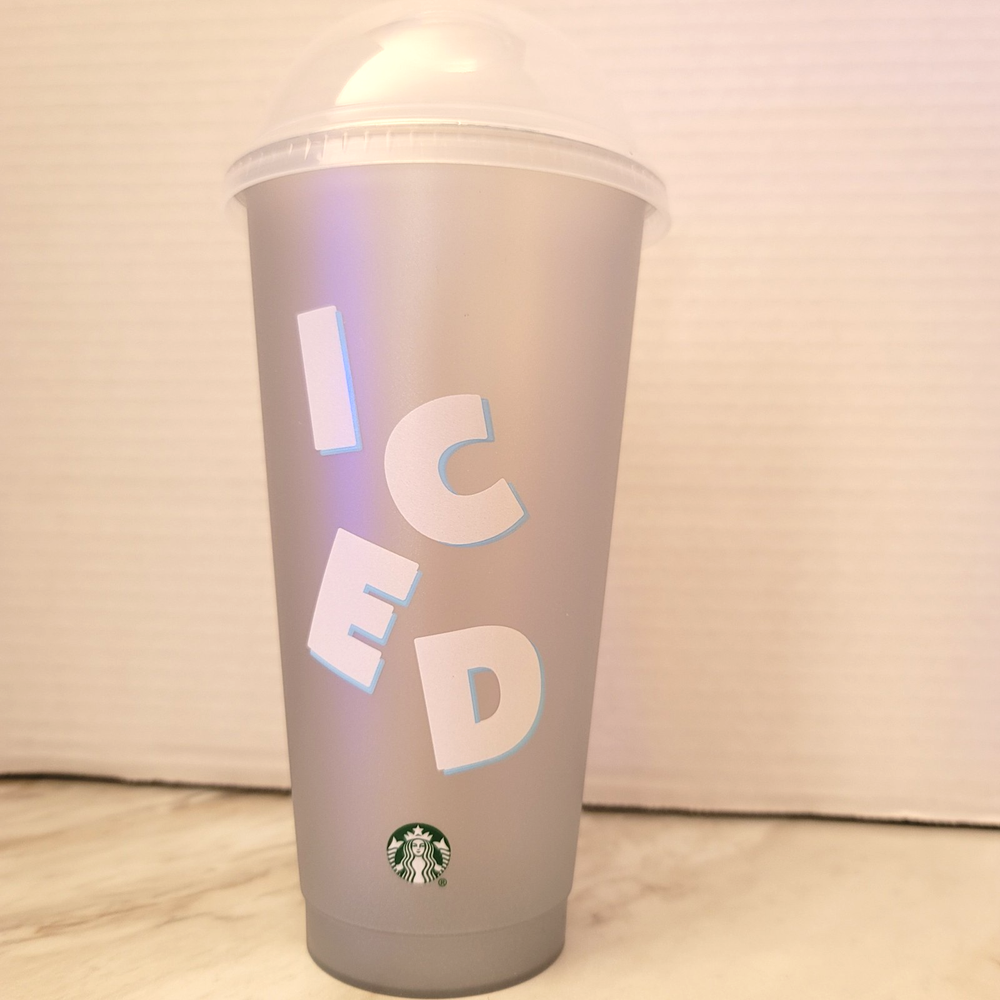Starbucks 'ICED' 24oz Venti Reusable Cup With Lid No Straw Cold Drinks Starbies