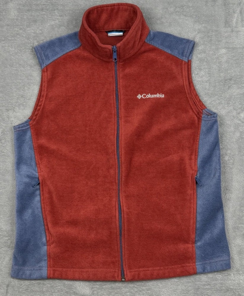 Columbia Vest Mens Medium Burgundy Gray Steens Mountain Fleece Full Zip Pockets