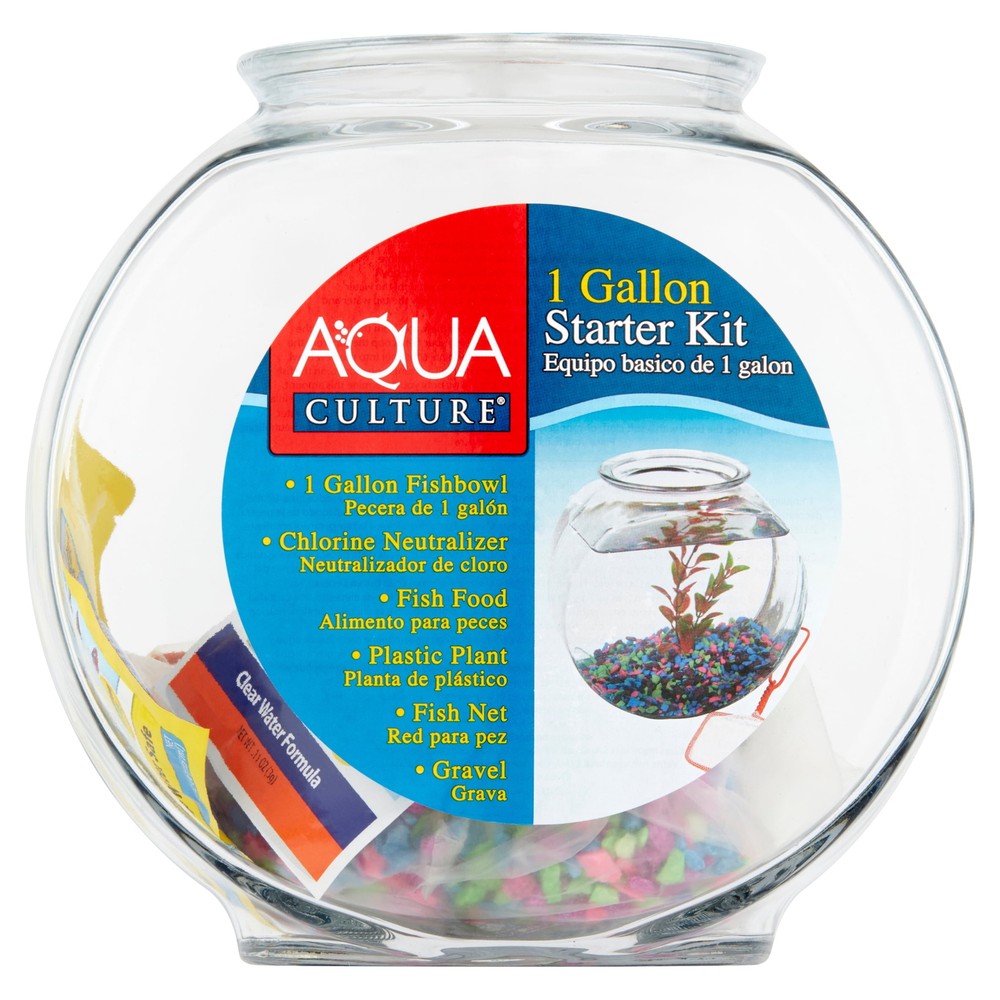 1 Gallon Aqua Culture Glass Fish Bowl with Starter Kit Upgrade  