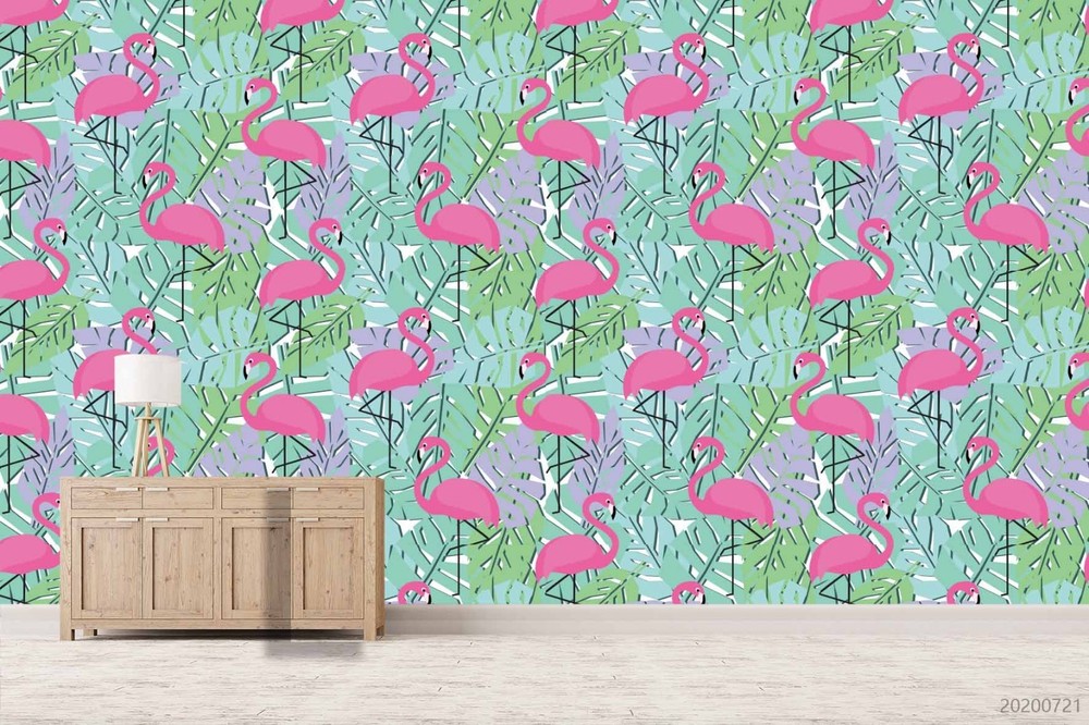 3D Flamingo Leaf Pattern Wall Murals Wallpaper Murals Wall Sticker 14