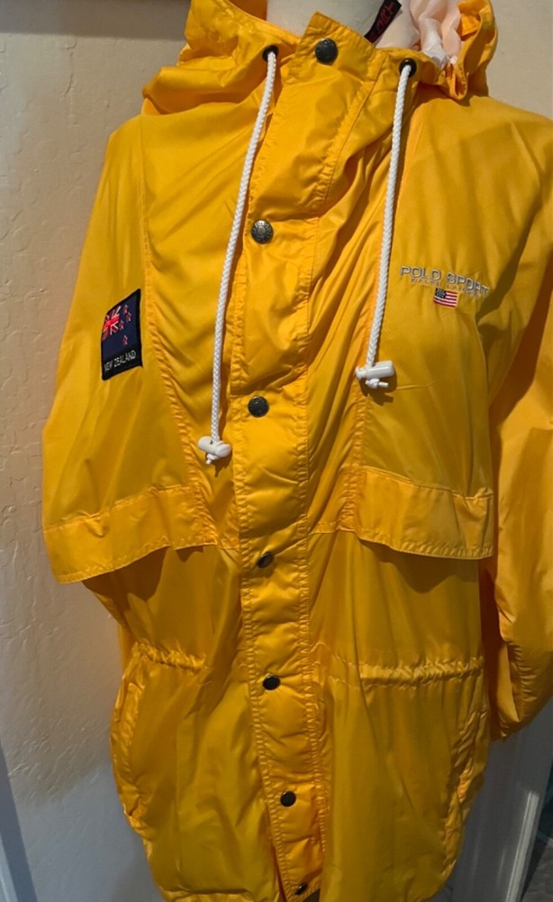 Polo Sport men’s M (L/XL) yellow nylon zip/snap hoodie New Zealand patch jacket