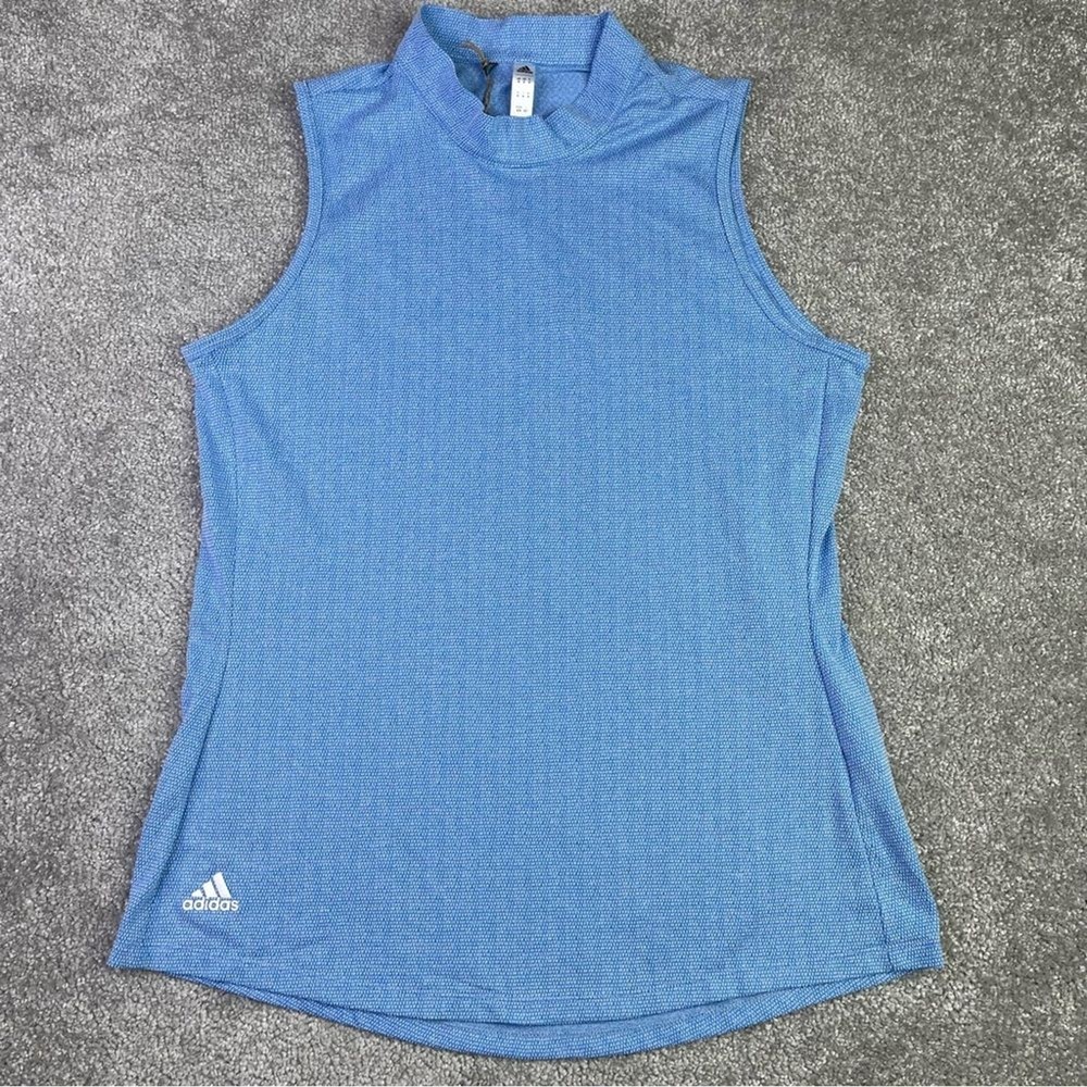 Adidas Sleeveless Golf Shirt Women’s Medium Blue Mock Neck Performance Sports