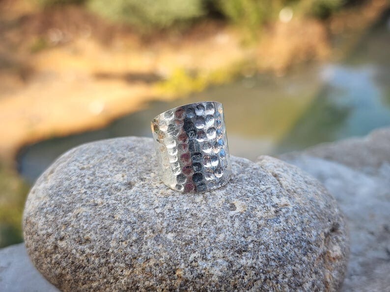 Sterling Silver Handmade Hammered Band Ring for Women