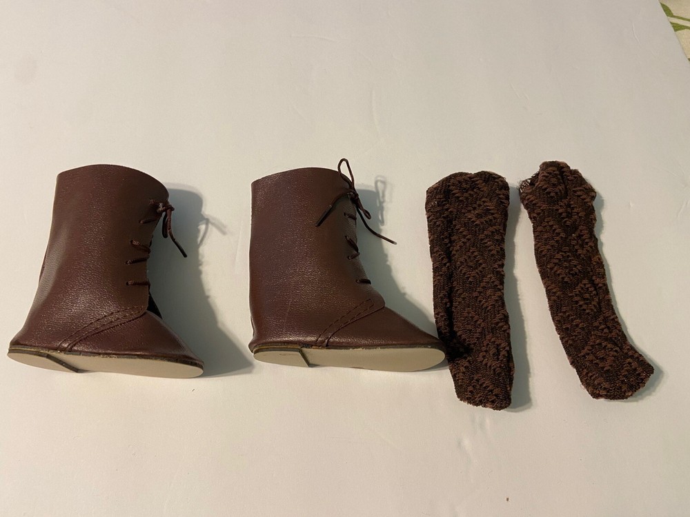 Vintage Style Brown Faux Leather Brown Lace Up Larger Doll Boot &  Socks