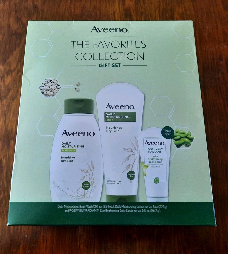 NIB Aveeno Gift Set with 12oz Body Wash 8oz Lotion and 2oz Daily Scrub
