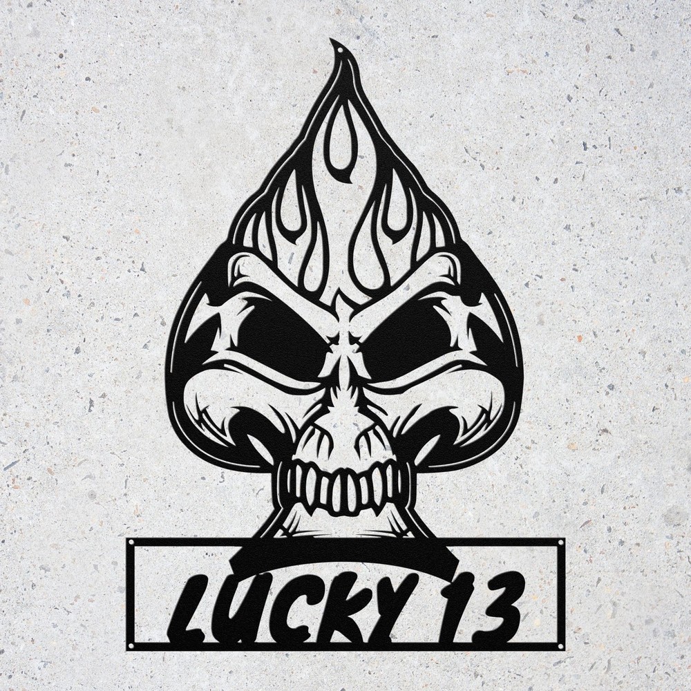 Personalized Tribal Skull Tattoo Metal Sign Wall Art Garage Man Cave Decor Gift
