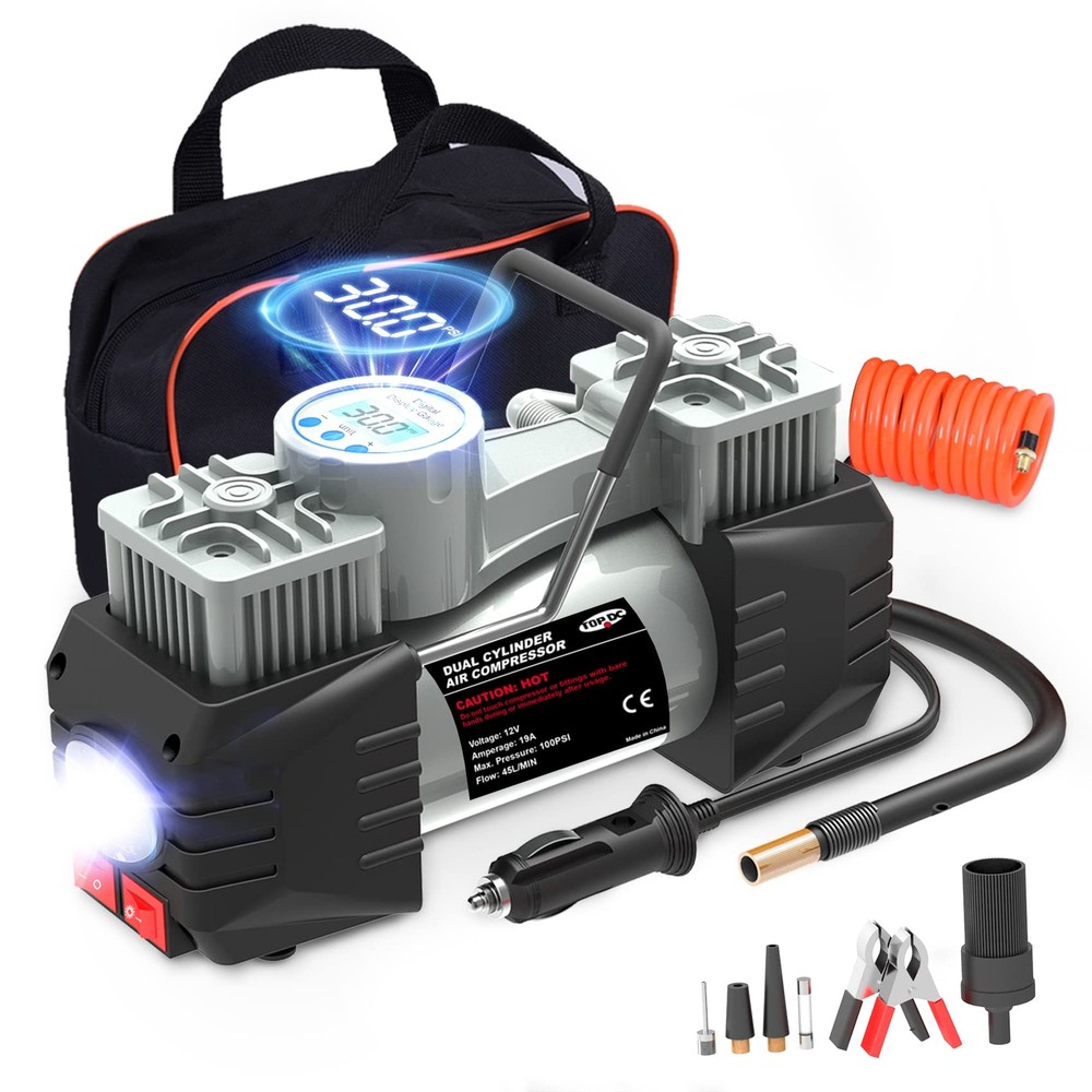 Air Compressor Tire Inflator Portable Dual Cylinder Air Pump for Car Tires, C...