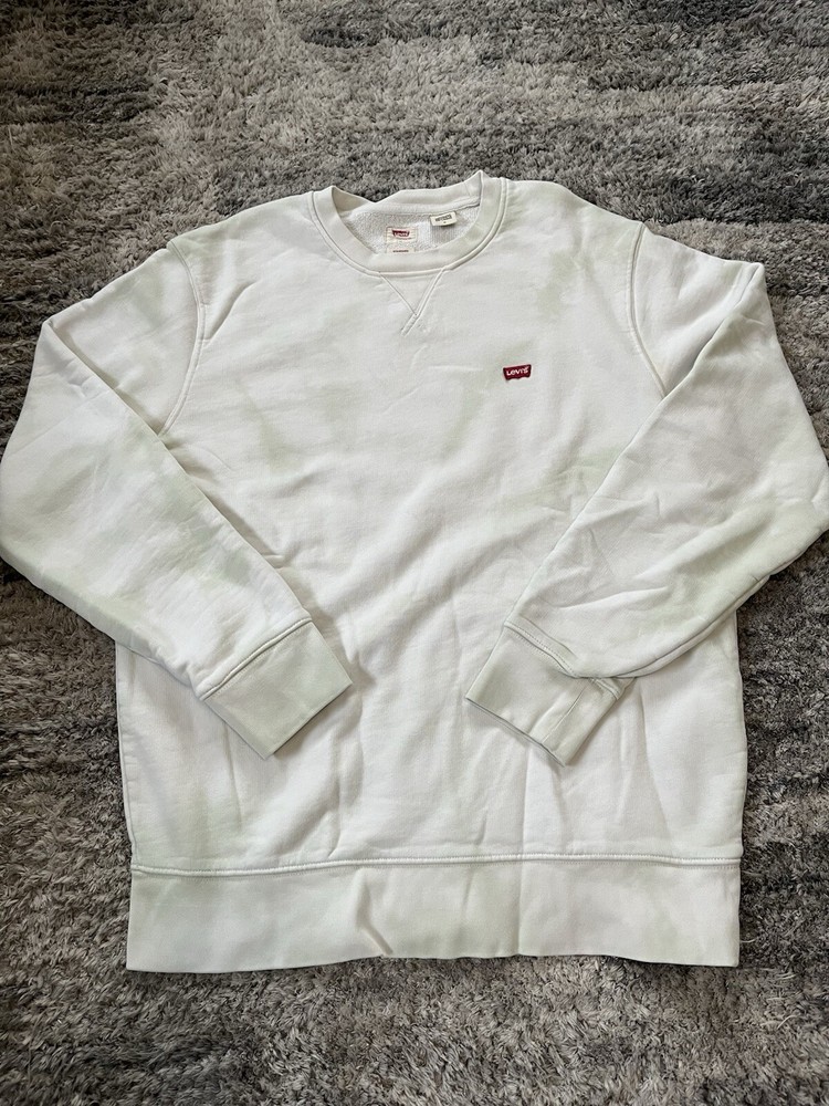 Size Medium Levi’s Men’s White And Light Green Crewneck Sweatshirt