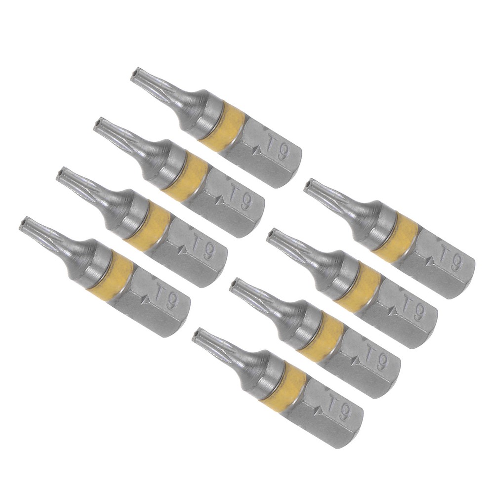 8pcs T9 S2 Steel Torx Screwdriver Bits 25mm 1/4