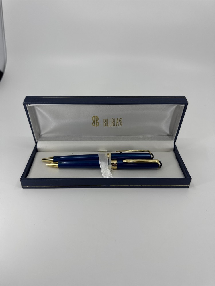 Vintage NOS Bill Blass Set of Mechanical Pencil and Ballpoint Ink Pen Royal Blue