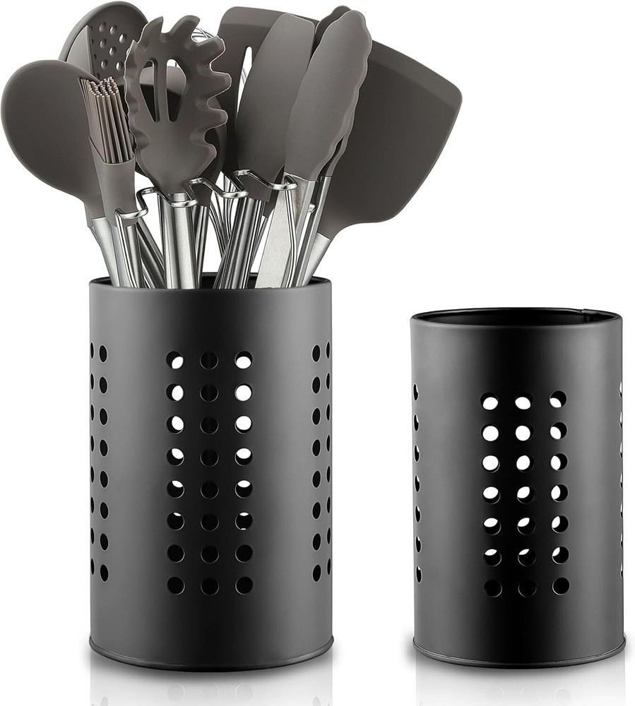 Black Stainless Steel Countertop Utensil Holder Set of 2