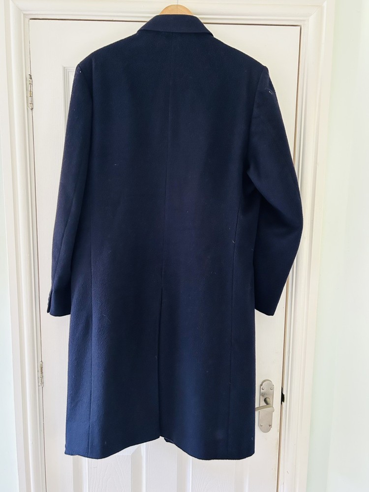 Crombie Vintage Navy Wool Single Breast Long City Work Overcoat Coat Size 46 R