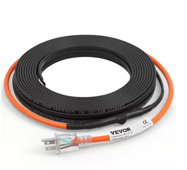 VEVOR 60ft Pipe Heat Cable 5W/ft Self‑Regulating Heat Tape w/ Thermostat 110V