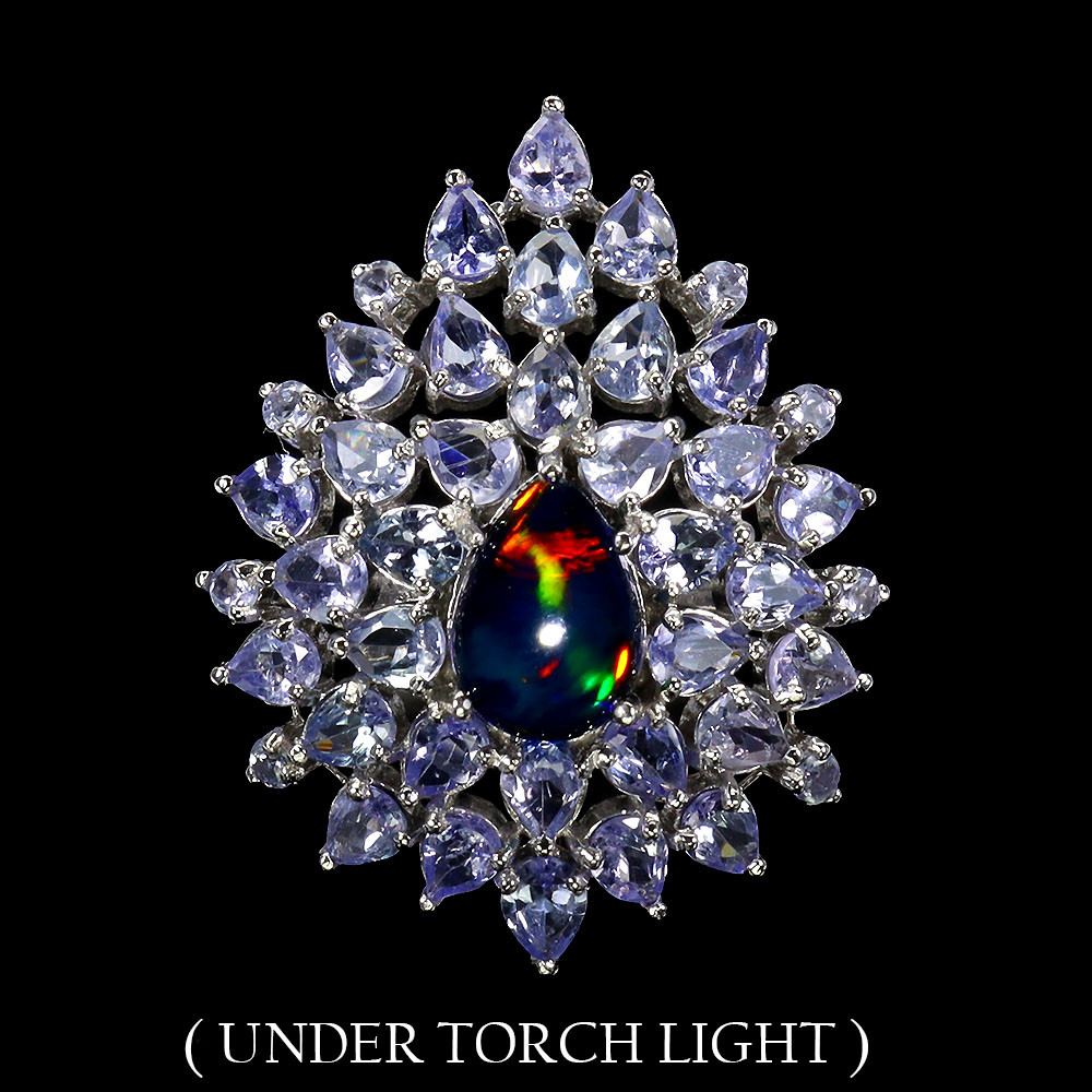 Valentine 925 Silver Black Opal 10x7mm Tanzanite Gemstone Ring Size 8.5