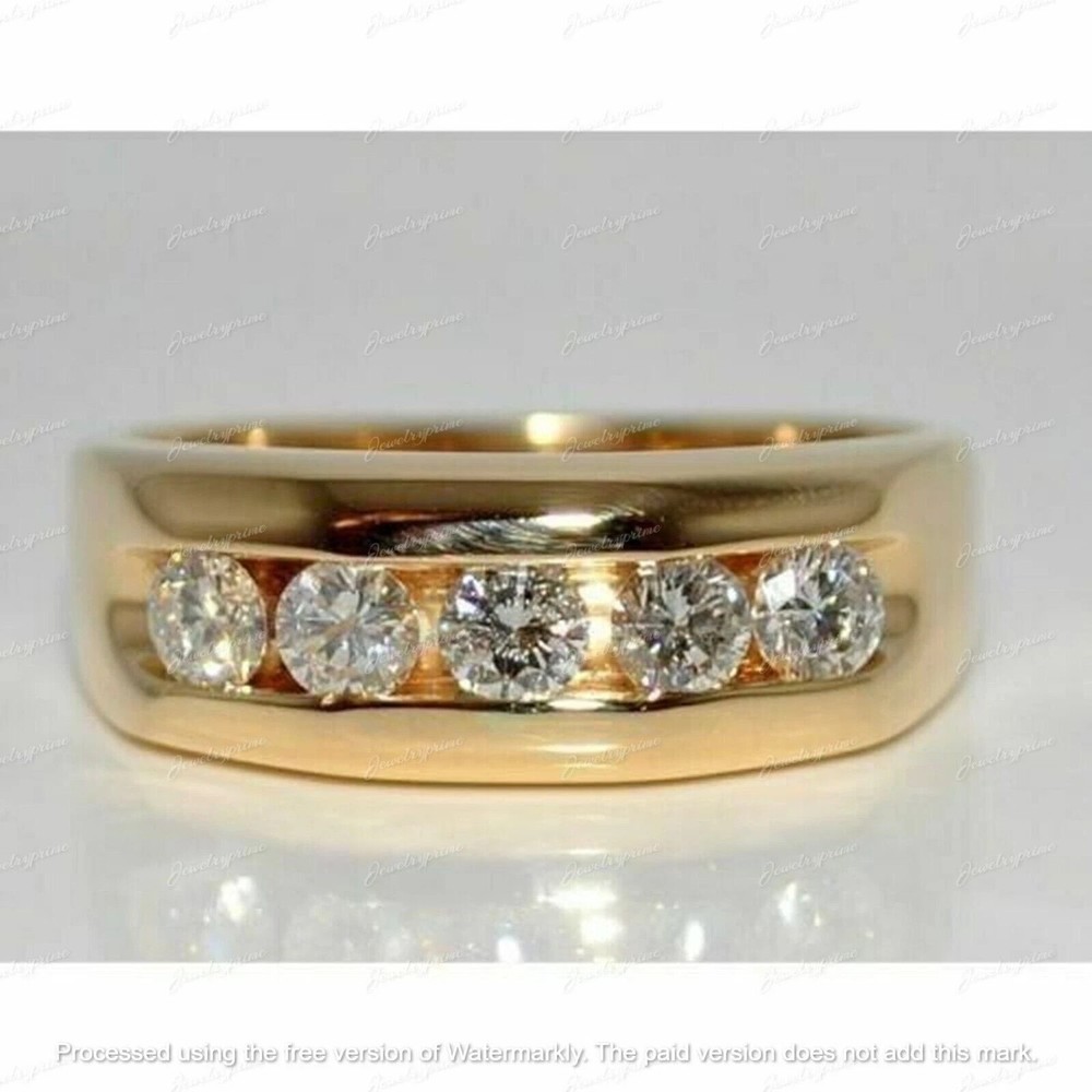 2Ct Round Cut Lab Created Diamond Men's Wedding Band Ring 14k Yellow Gold Plated