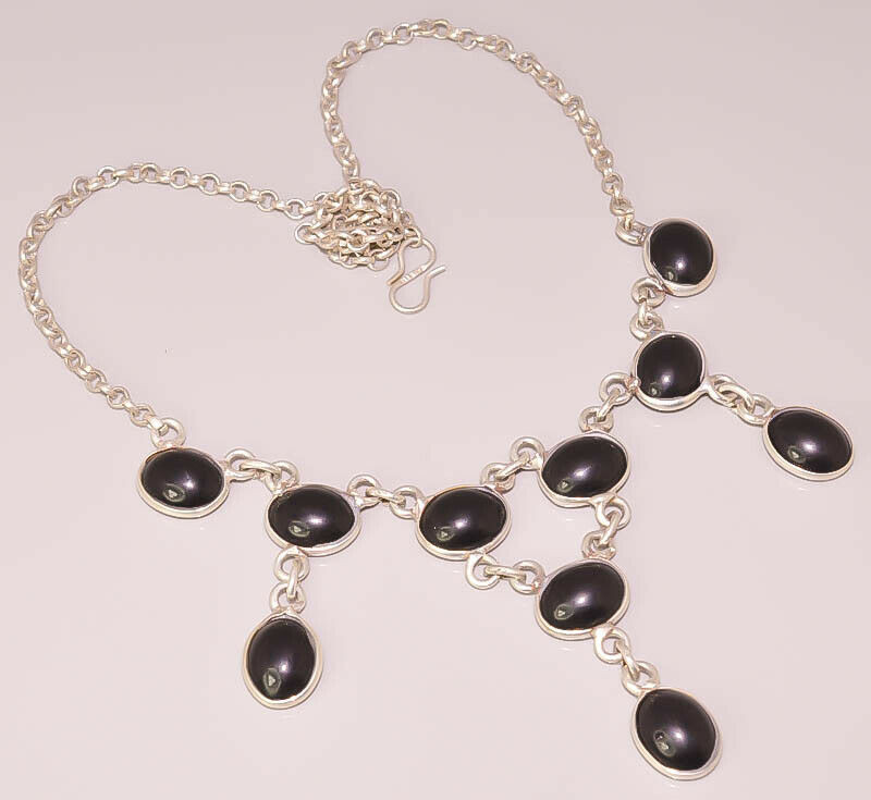 Black Onyx Gemstone Jewelry 925 Sterling Silver Plated Necklace
