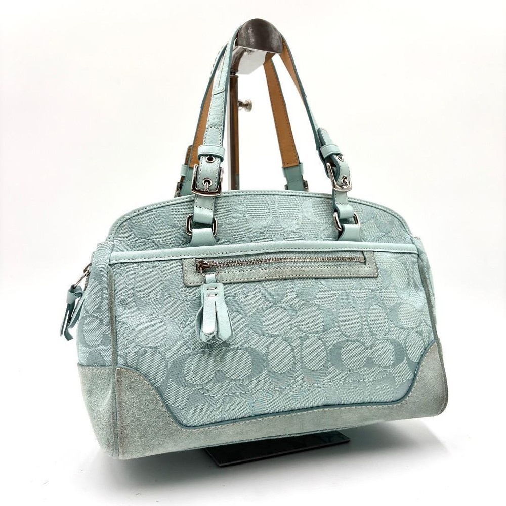 COACH 6828 Signature Mini Boston Bag in Blue with Tassel Good Condition
