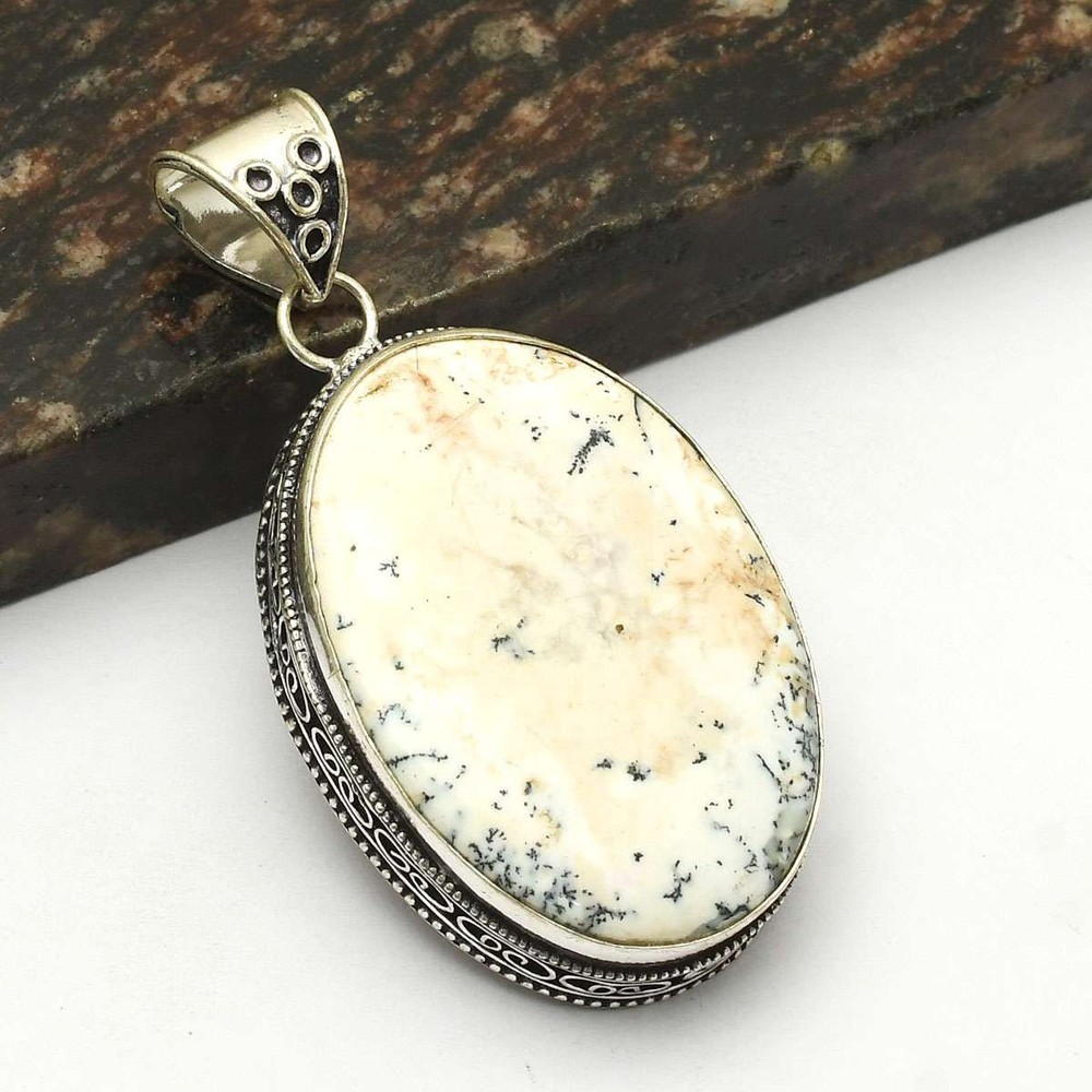 Dendrite Opal Gemstone Handmade Antique Design Pendant Jewelry 2.8