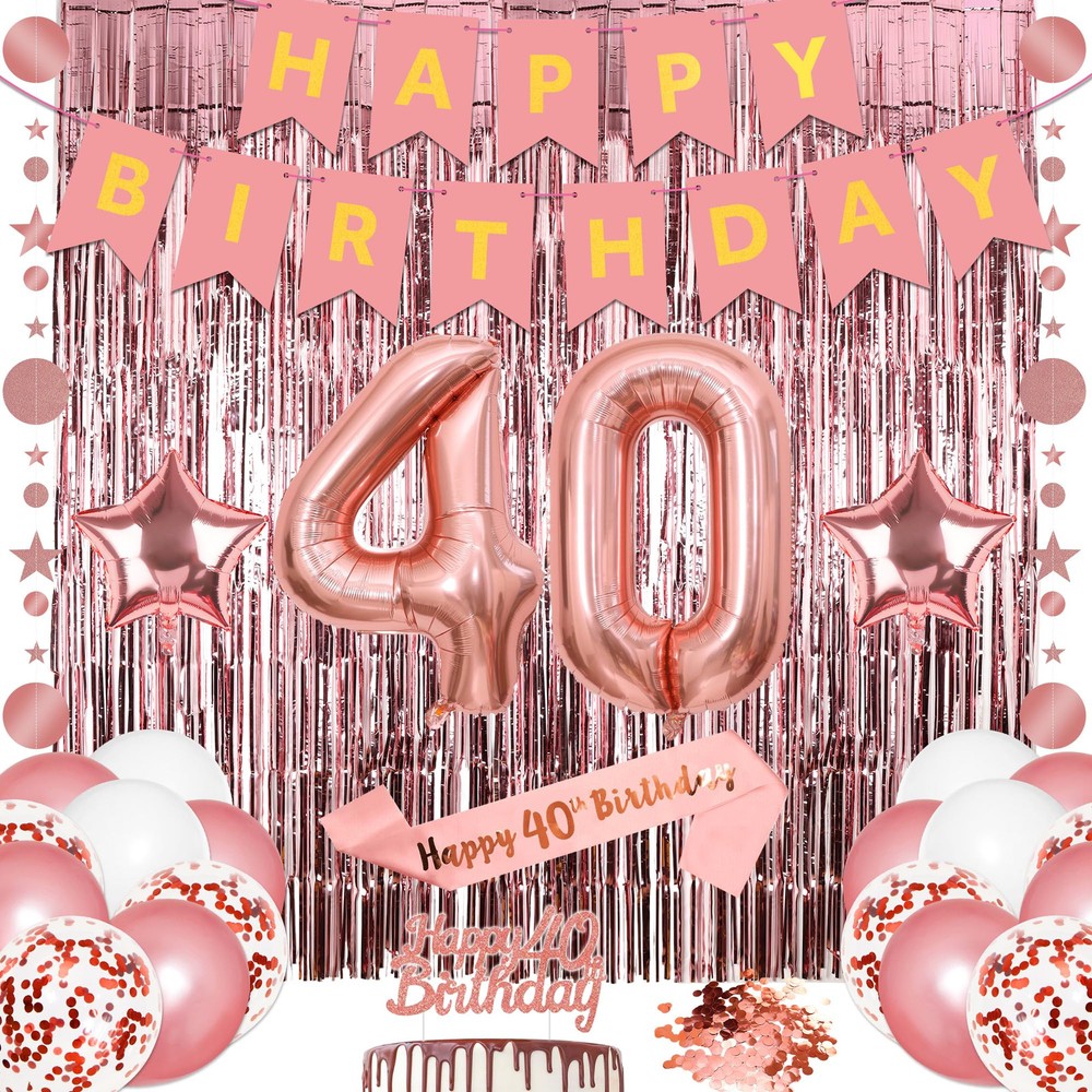 29 Rose Gold 40th Birthday Decorations for Women, Happy Birthday Party Supplies
