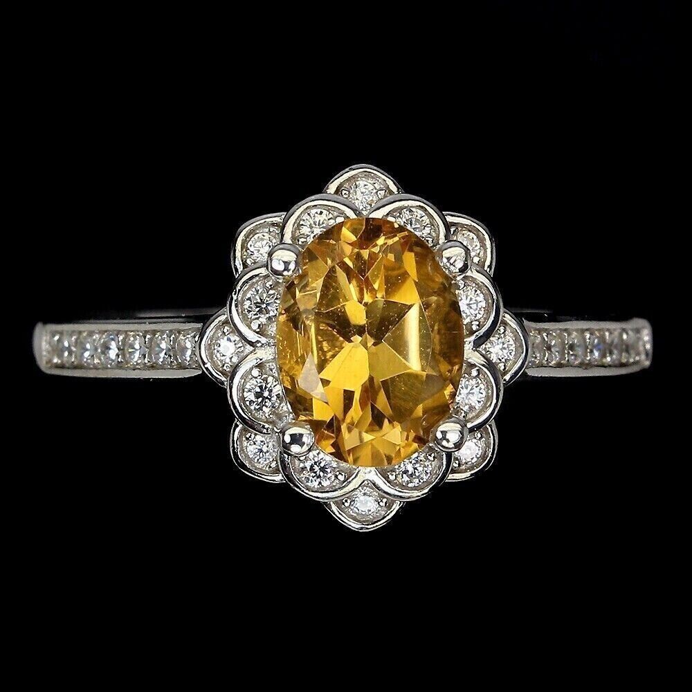 Yellow Citrine Silver Ring in Genuine Natural Mined Gem with Solid Sterling Size 7.75 US