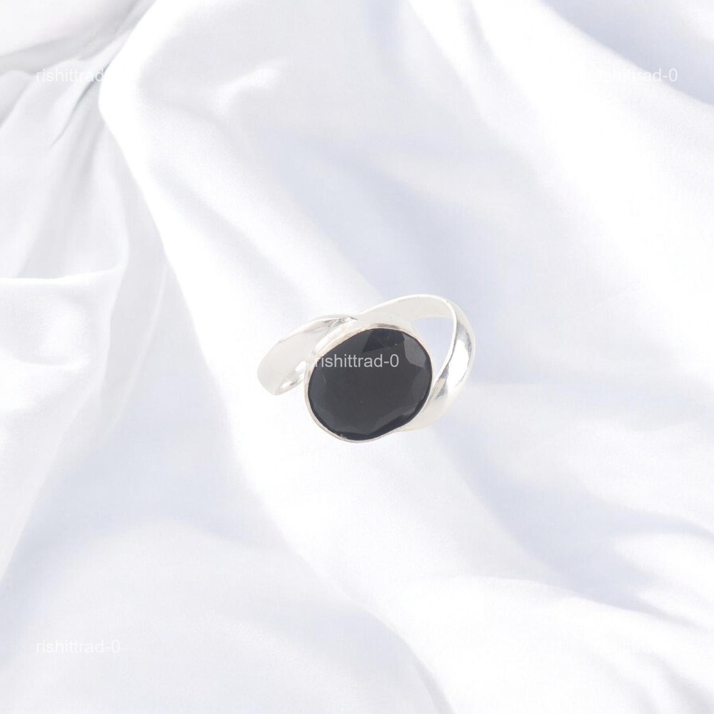 925 Sterling Silver Black Onyx Gemstone Anniversary Band New Year Gift Wife Ring