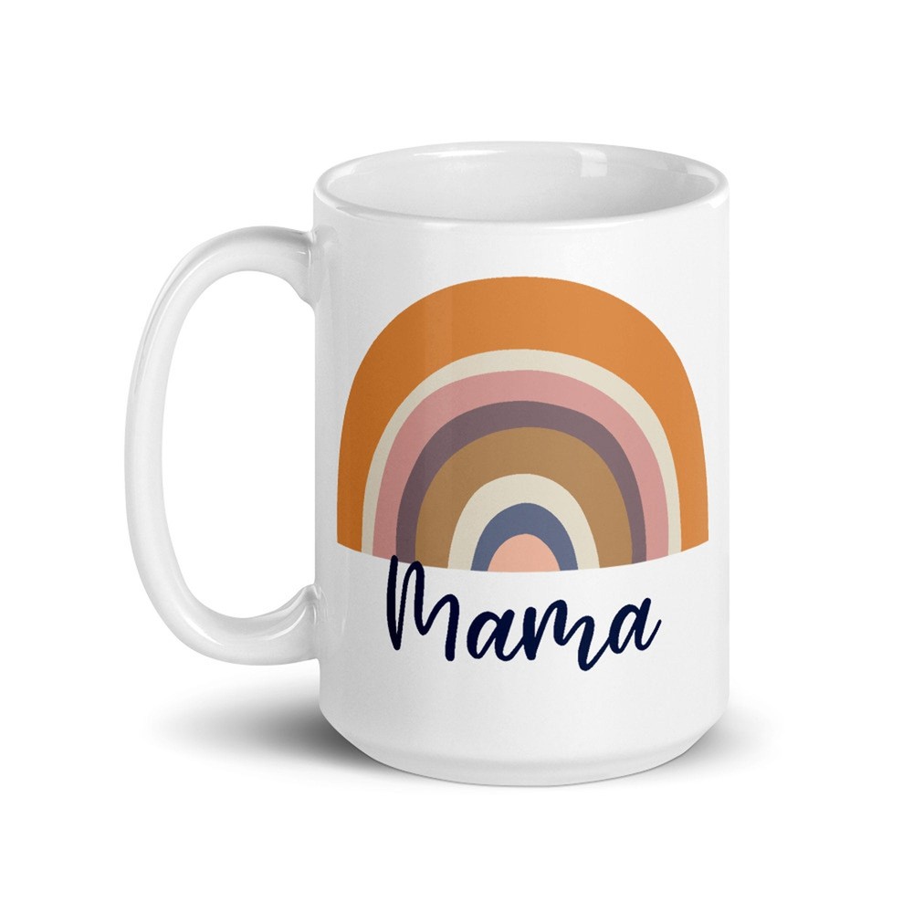 Oversized White Ceramic Rainbow Mug by Mama Rainbow Deluxe