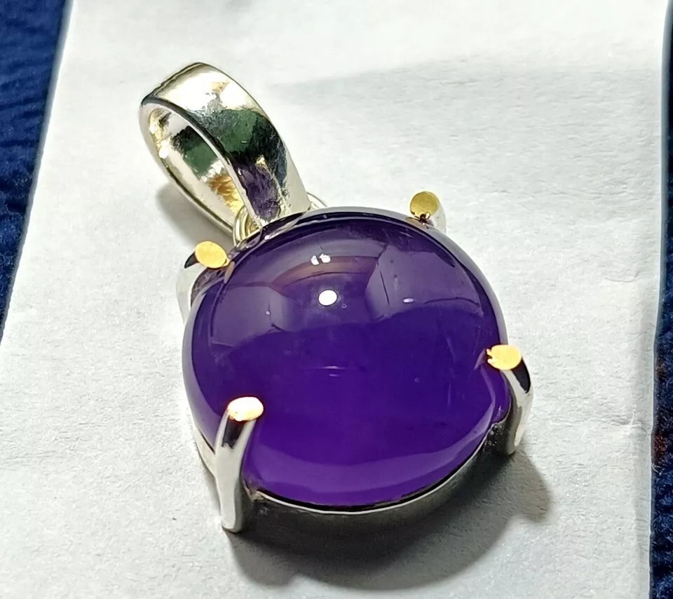 Round Cabochon Natural Purple Amethyst 24.70 Ct Sterling Silver Flawless Pendant