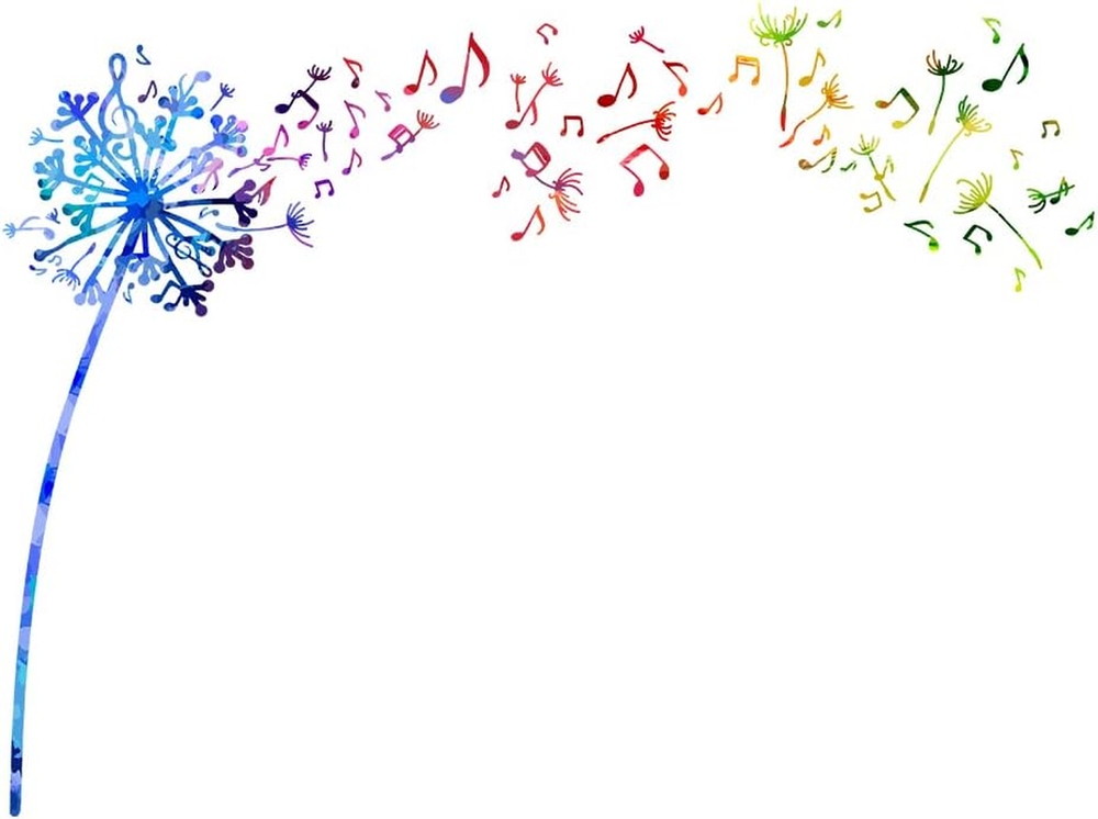Colorful Music Notes Dandelion Wall Sticker Flower Wall Decal Watercolor Flowers