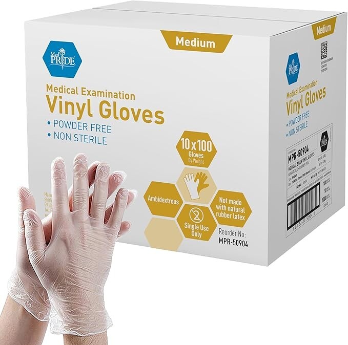 MED PRIDE Latex-Free Vinyl Exam Gloves Medium 1000-Count Box