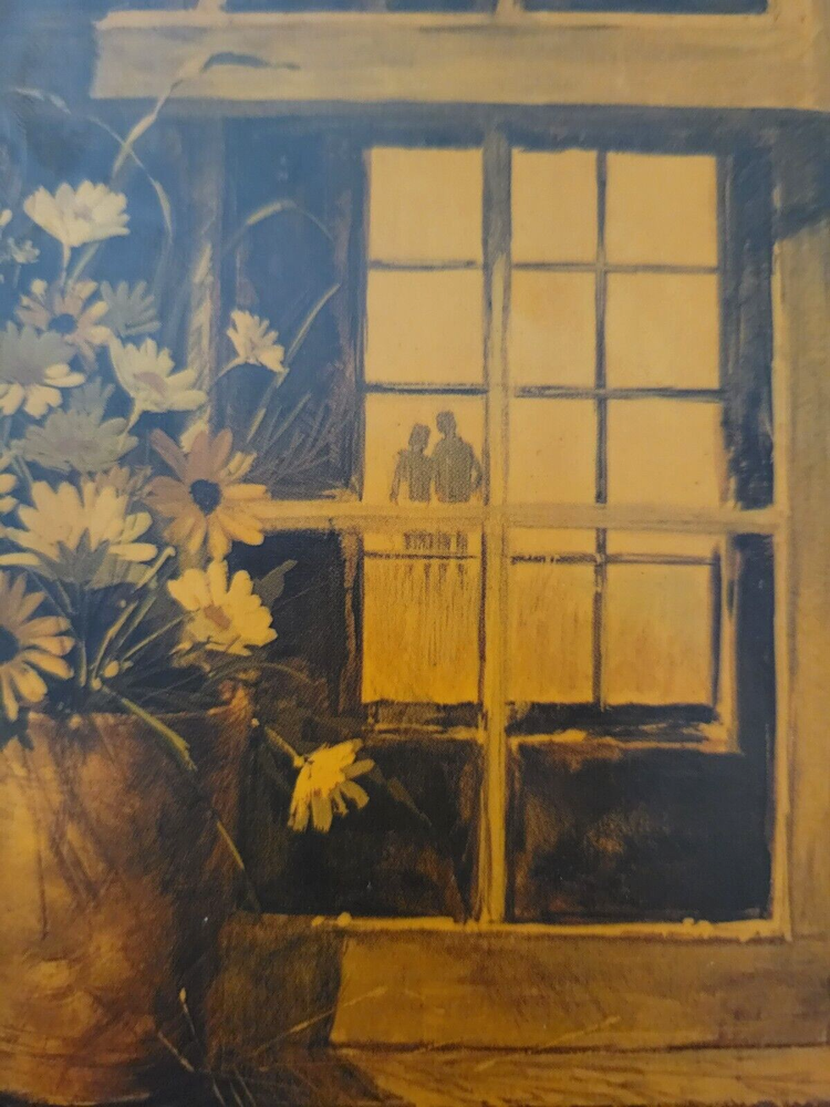 Wooden Plaque Daisies Flowers Lovers Window Country 8in x 6in