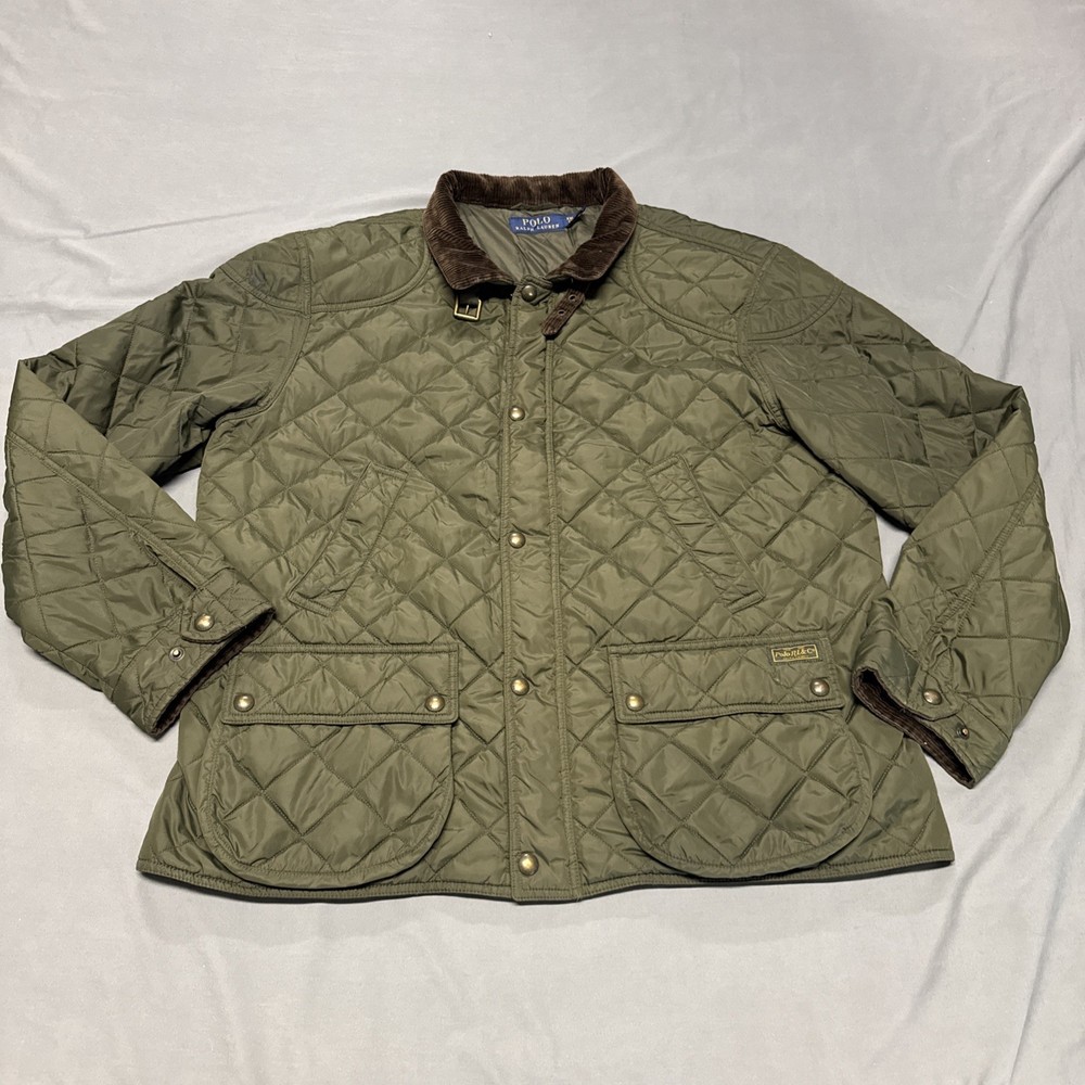 Polo Ralph Lauren Olive Green Quilted Chore Jacket XXL Leather Trim