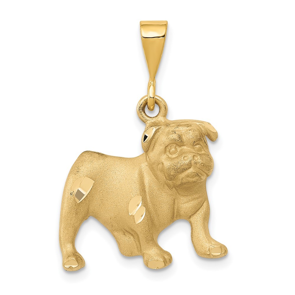 14k Yellow Gold Satin Diamond-cut Bulldog Pendant L-1.15 Inch, W-0.79 Inch